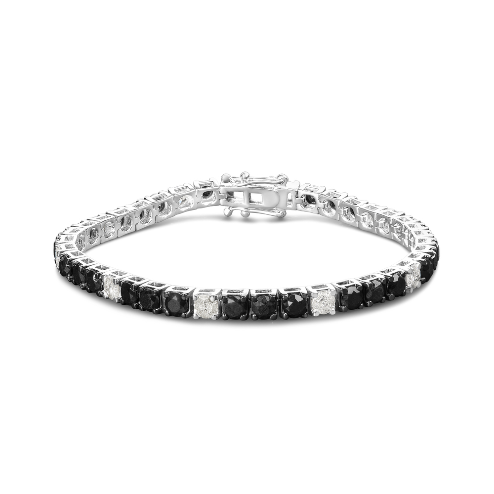 .925 Sterling Silver 12.0 Cttw Black and White Diamond Tennis Bracelet (I-J